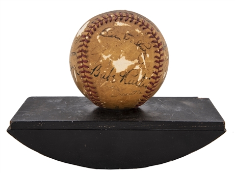 1942 "The Pride of the Yankees" Cast Signed Baseball (8 Signatures) Featuring Ruth, plus Mantle, Aaron, Mays, Banks, Spahn, Mathews, Musial and Snider (PSA/DNA)
